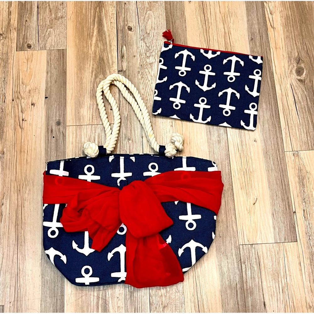 Mud Pie Beach Bag Tote bag Red White & Blue Nautical Anchors